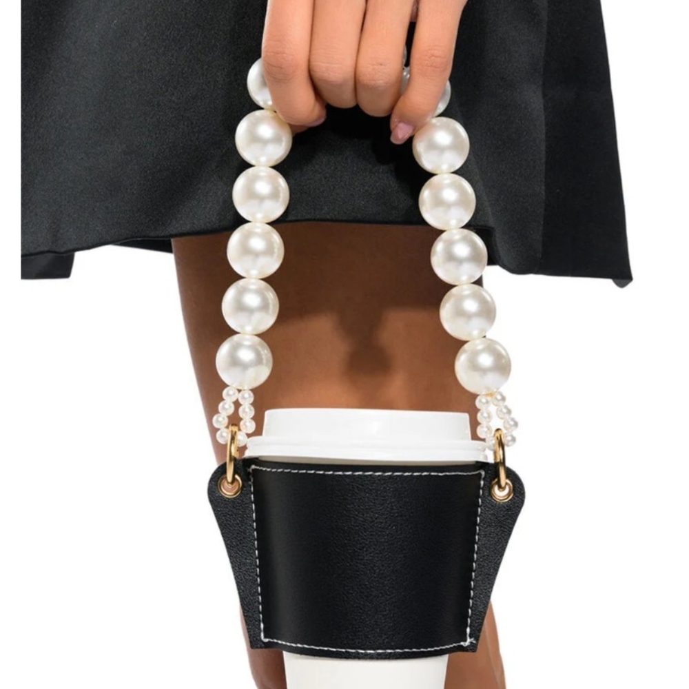 Elegant Black Pearl Handle Women's Cup Holder!